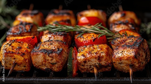 Grilled Skewers with Colorful Vegetables and Aromatic Herbs