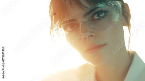 Futuristic Woman with Transparent Glasses A Blend of Technology and Human Features for Modern