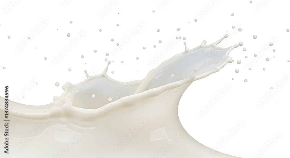 Dynamic almond milk explosion showcasing its creamy texture against pure white background Dynamic almond milk explosion showcasing its creamy texture against pure white background