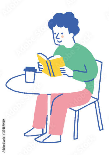 Man reading while drinking coffee_Color