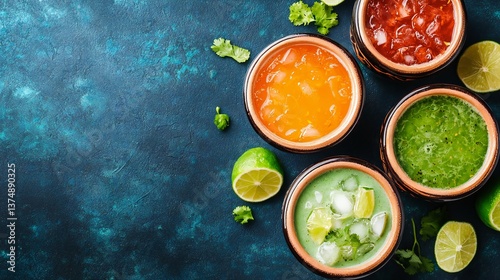 Wallpaper Mural Refreshing summer drinks in terracotta bowls vibrant orange green and red beverages with ice and lime wedges A cool and healthy recipe for a hot day Torontodigital.ca
