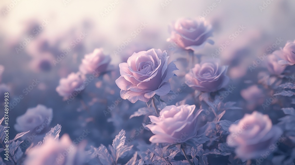 Obraz premium Soft Lavender Roses in Bloom: Ethereal Floral Landscape for Home Decor