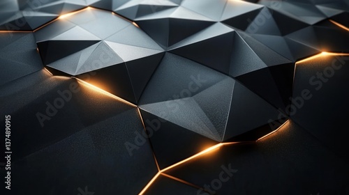 Abstract Dark Geometric Background: Illuminated Polygonal Texture