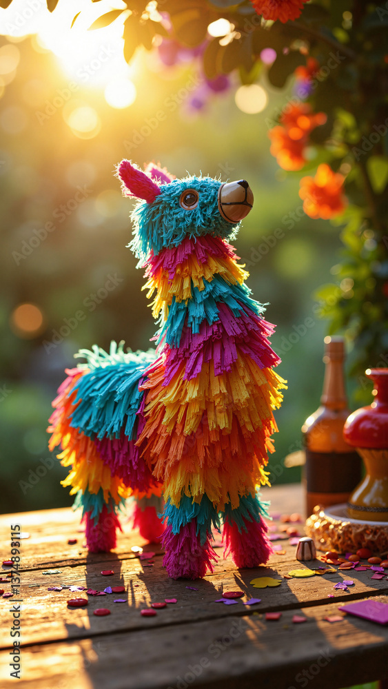Vibrant multicolored llama piñata isolated on transparent background, perfect for Cinco de Mayo, birthday parties, and festive marketing keywords: llama, piñata, colorful, vibrant, multicolored, Vibrant multicolored llama piñata isolated on transparent background, perfect for Cinco de Mayo, birthday parties, and festive marketing keywords: llama, piñata, colorful, vibrant, multicolored,
