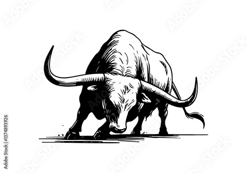 Texas Longhorn cattle hand drawn vector illustration