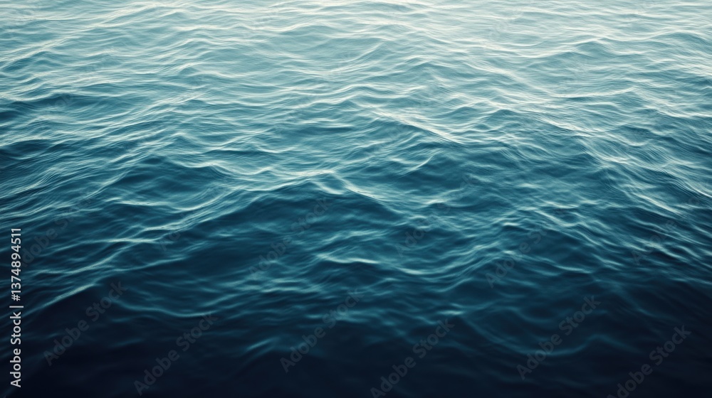 Fototapeta premium Waves roll smoothly across the vast, Background deep blue ocean, the surface reflecting the sunlight, creating a soothing and peaceful atmosphere