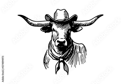 Texas Longhorn cattle hand drawn vector illustration