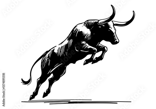 Texas Longhorn cattle hand drawn vector illustration