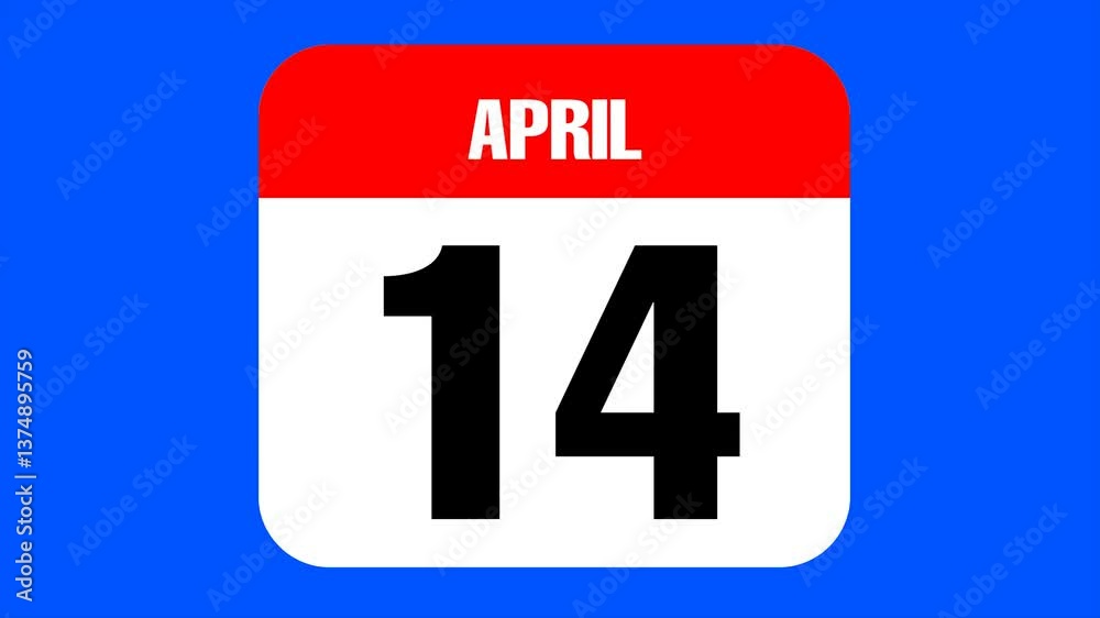 April 14 calendar animation with blue screen background April 14 calendar animation with blue screen background