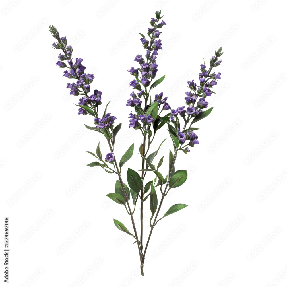 Fototapeta premium Vibrant Purple Flowering Plant with Green Leaves Ideal for Nature Illustrations in Botanical Designs and Floral Arrangements
