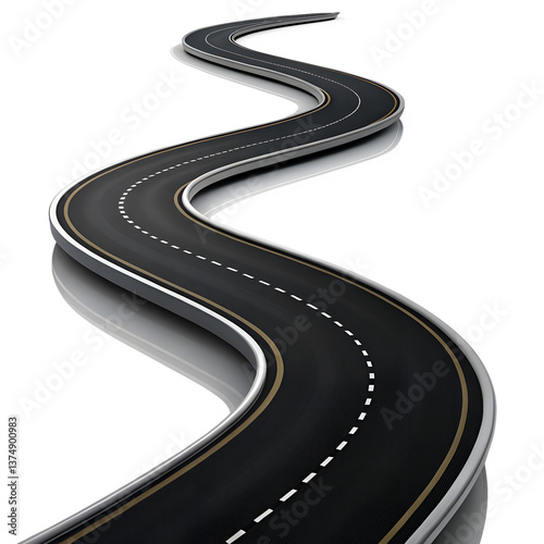 Curved road isolated on transparent background, PNG format, perfect for custom designs, city navigation, road signage, and transportation planning illustrations.

