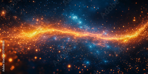 Cosmic illustration of vibrant Gemini constellation displaying intertwining stars and cosmic dust in a vast galaxy
