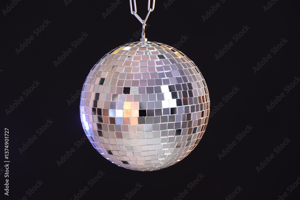 Fototapeta premium One shiny disco ball on black background