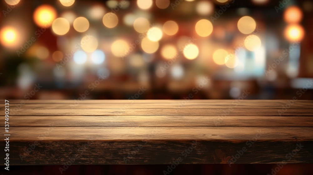 Warm Rustic Wooden Table Surface with Bokeh Background for Cozy Settings Warm Rustic Wooden Table Surface with Bokeh Background for Cozy Settings