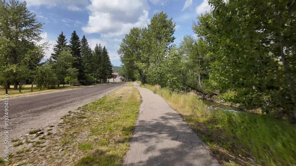 POV Walking on Paved Path Along Creek in Canmore, Alberta, Canada POV Walking on Paved Path Along Creek in Canmore, Alberta, Canada