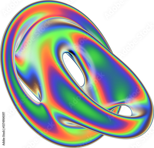 Iridescent abstract shape with neon rainbow colors and fluid flowing design. Ideal for futuristic backgrounds digital art psychedelic visuals and modern 3D graphic compositions