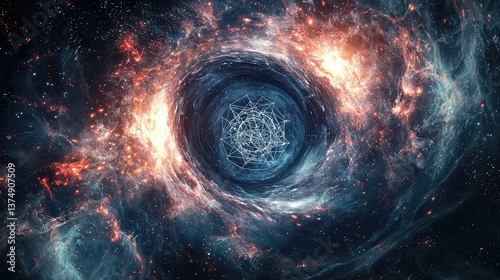 cosmic black hole sucking in sacred geometry and numerology symbols.