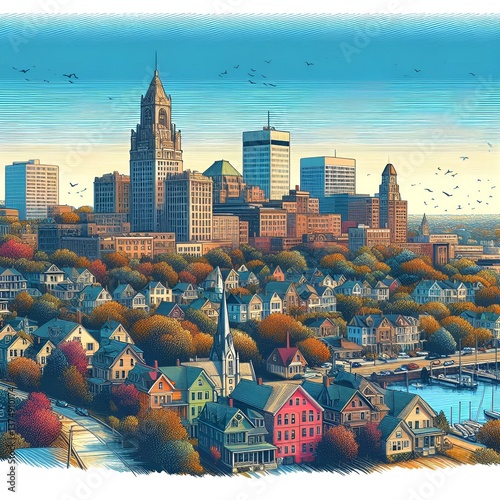 Prospect Terrace Park, College Hill Neighborhood, City of Providence, Rhode Island, RI USA, Downtown Skyline historic architecture Sunset Industrial National Bank Superman Building 1 Financial Plaza photo