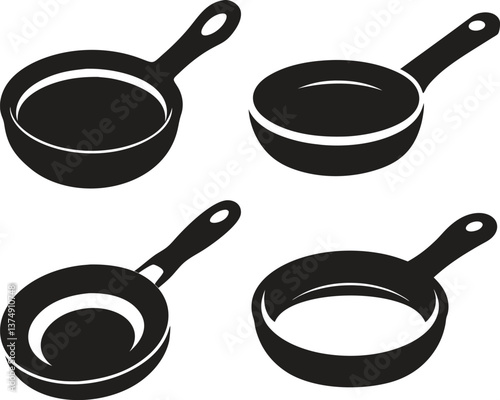 Set of Frying Pan Silhouettes – Vector Cooking Utensils Illustration