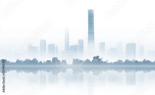 Misty City Skyline in the Morning