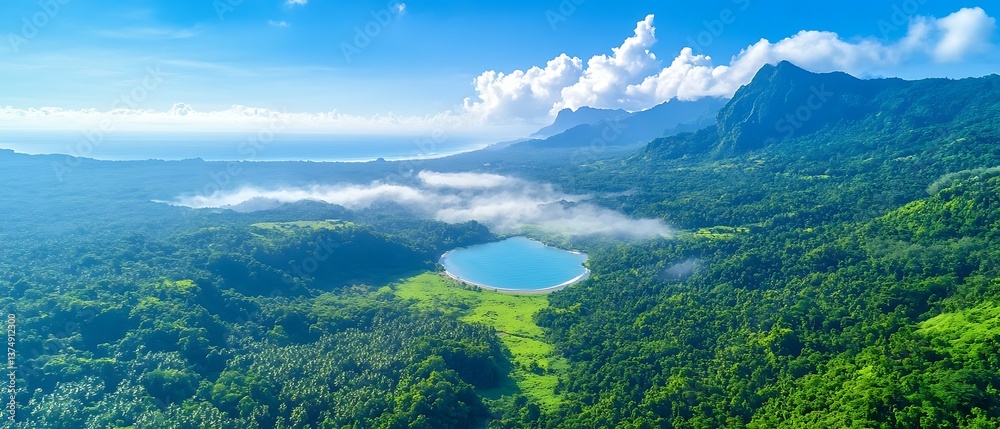 Fototapeta premium Tropical lake with mountain vista.