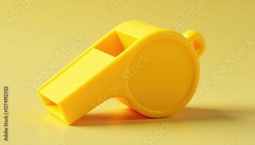 Bright yellow plastic whistle, vibrant color, smooth texture, design element, picture, warning