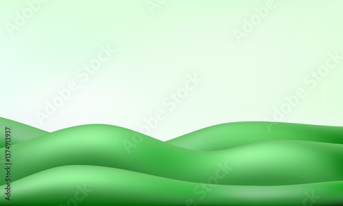 3d vector game field. Kid floor background, cute wave podium. Green garden poster, spring gradient side scene. Cartoon park grass, mountain hill wavy land. Summer plasticine paper cut nature pattern