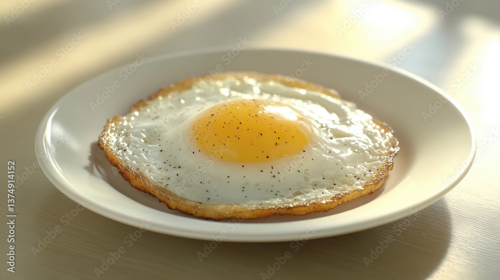 A delightful plate of breakfast items featuring a half-fried egg prominently A delightful plate of breakfast items featuring a half-fried egg prominently