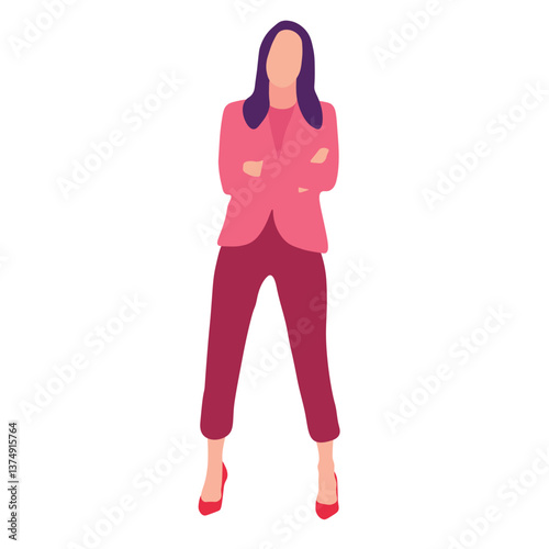 Business woman in pink blazer and maroon pants