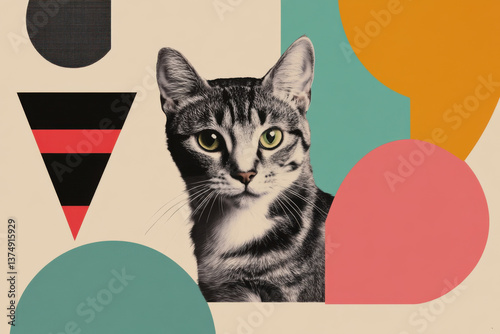 a cat in a very ultra modern symmetry using abstract shapes for a shoulder 