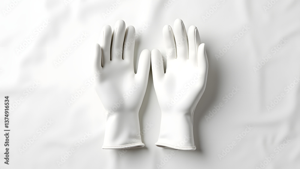 Obraz premium Unused white gloves on linen, showcasing gardening accessories as minimalist art objects.