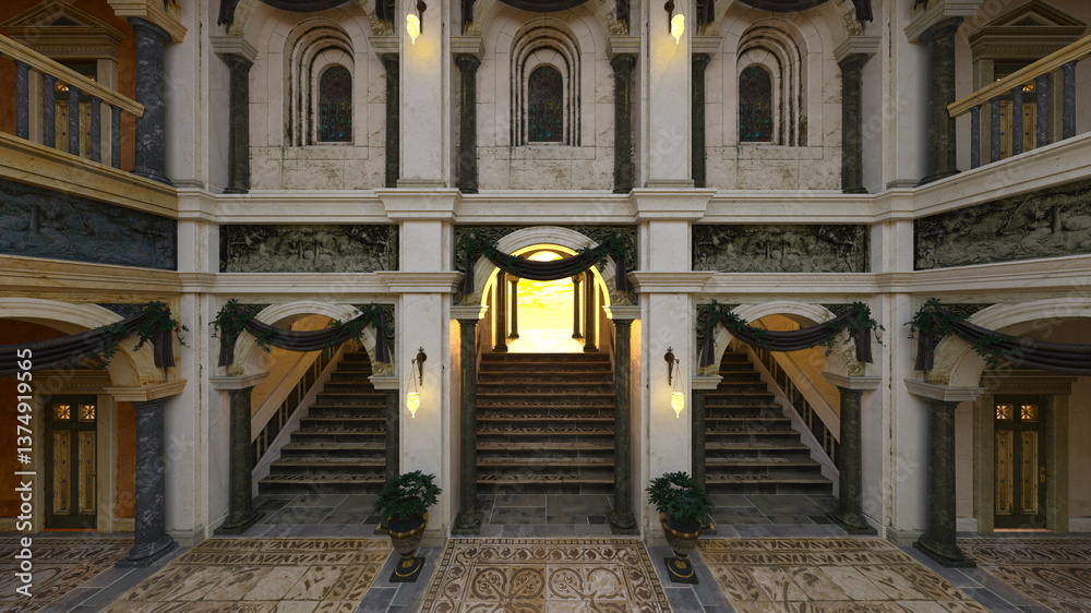 Fototapeta premium 宮殿の中庭 3DCGレンダリング