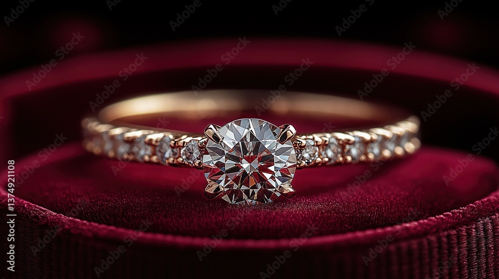 Sparkling diamond ring in a red velvet box symbolizing love and commitment Sparkling diamond ring in a red velvet box symbolizing love and commitment