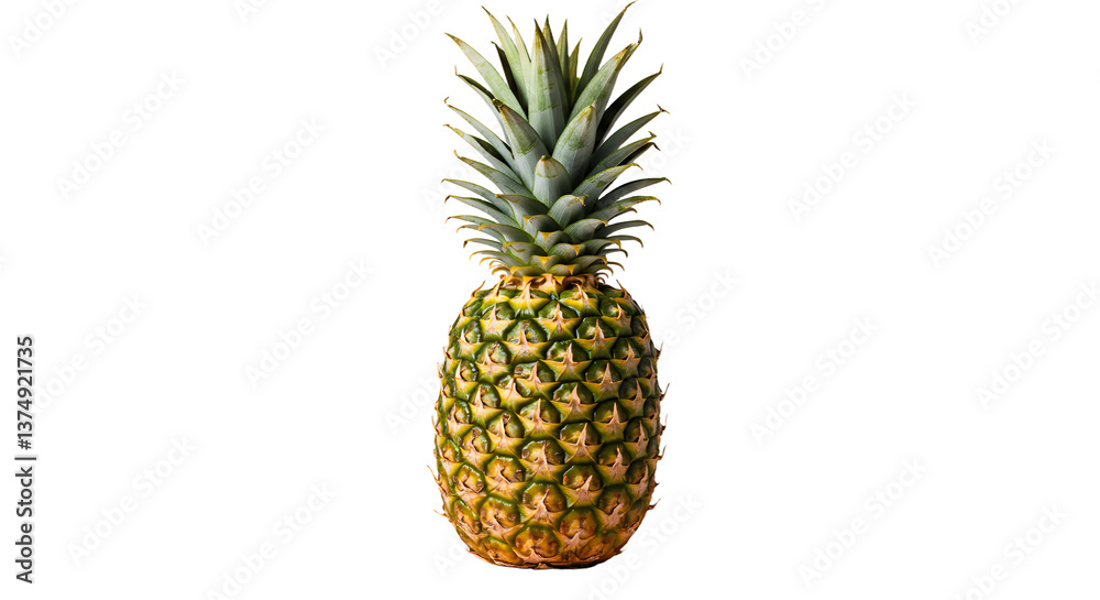 Pineapple Standing on White Background with Fun Light Streaks Below Pineapple Standing on White Background with Fun Light Streaks Below