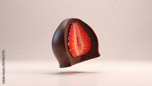 Dark chocolate bonbon with a juicy strawberry center.