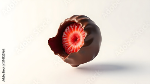 Strawberry-filled chocolate bonbon topped with a chocolate drizzle.