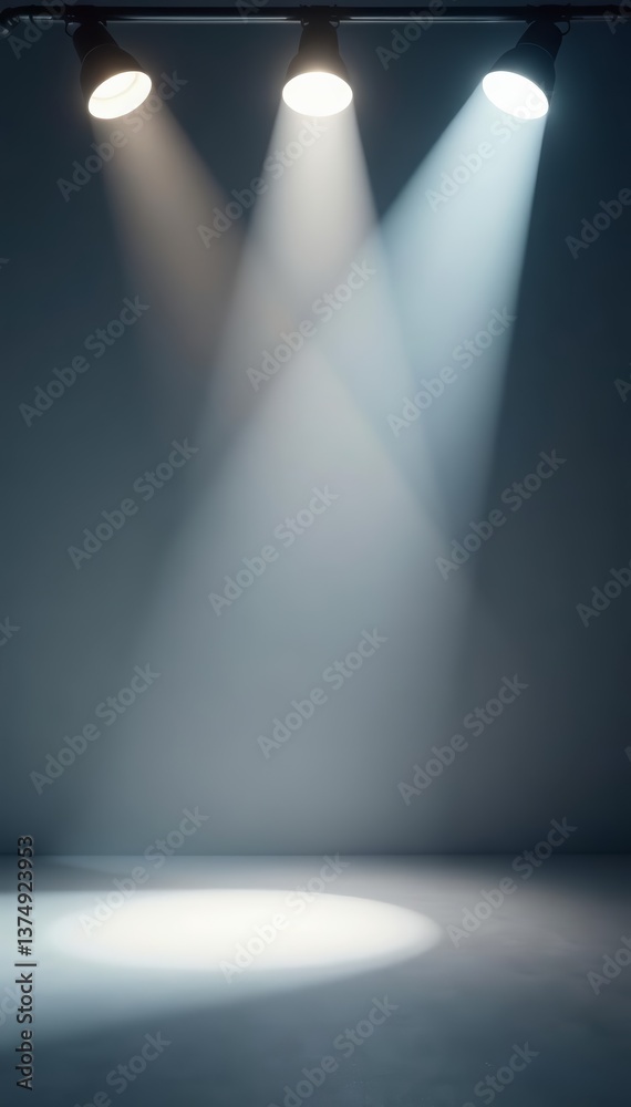 Obraz premium Minimalist backdrop with soft grey lighting and glowing spotlights, minimal, soft light