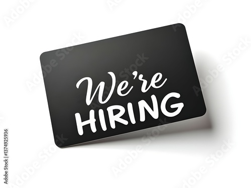 Black We're hiring card isolated on white background, recruitment concept, job vacancy announcement, clean and professional design