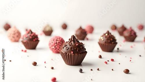 Luxury chocolate truffles with diverse flavors and elegant shapes