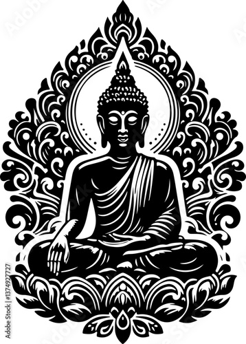 sketch vector illustration silhouette design icon logo symbol monochrome black white meditating buddha ethnic traditional  