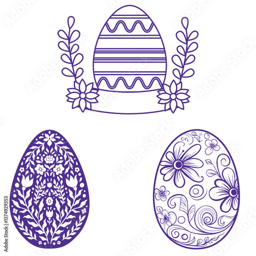 cute and beautiful easter egg design line vector illustration
