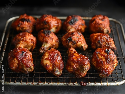Delicious BBQ chicken drumsticks arranged on a wire rack after grilling, ready to be served and enjoyed.