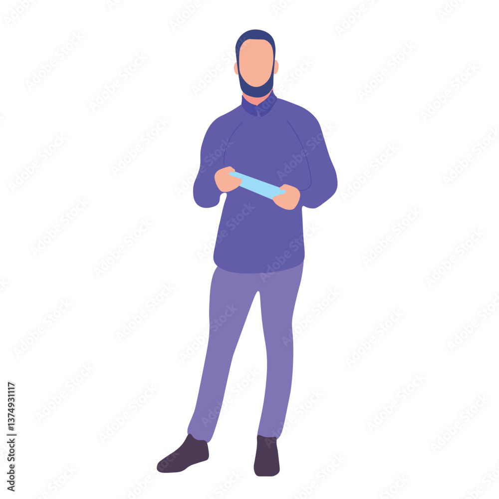Man holding a light-blue rectangular object Man holding a light-blue rectangular object