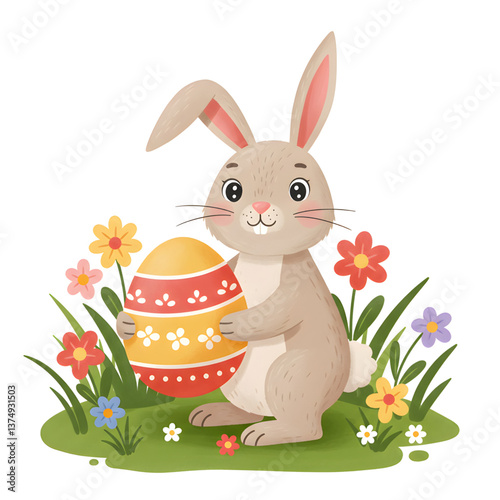 Festive Easter bunny holding a decorated egg
