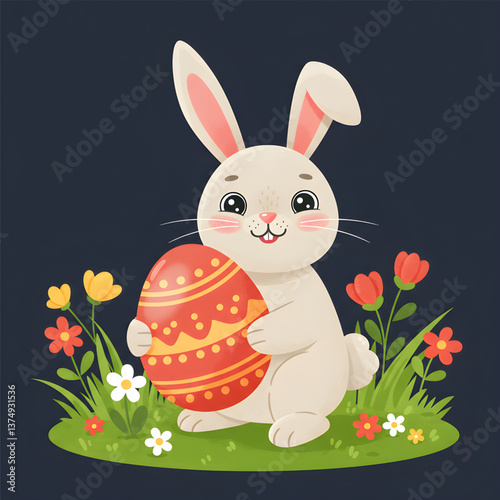 Festive Easter bunny holding a decorated egg