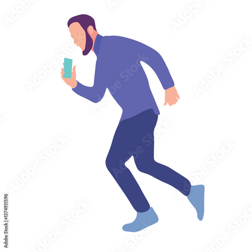 Man in a hurry, engrossed in a mobile device
