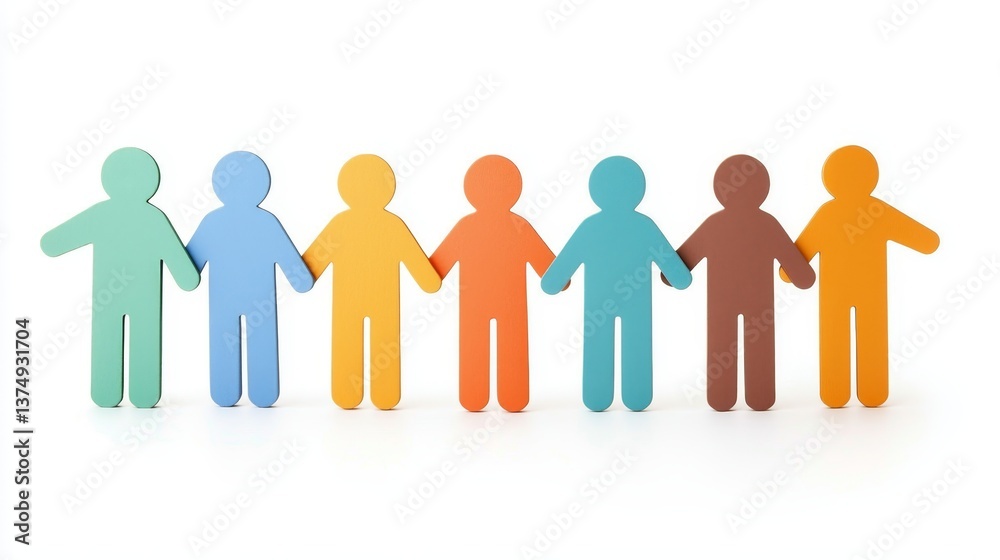 Diverse Paper Cutouts of People Holding Hands in a Collaborative Team Building Concept Diverse Paper Cutouts of People Holding Hands in a Collaborative Team Building Concept