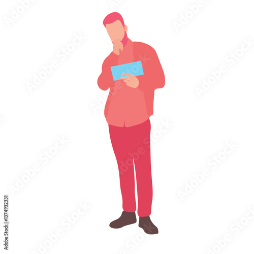 Man in Red Outfit Examining a Document
