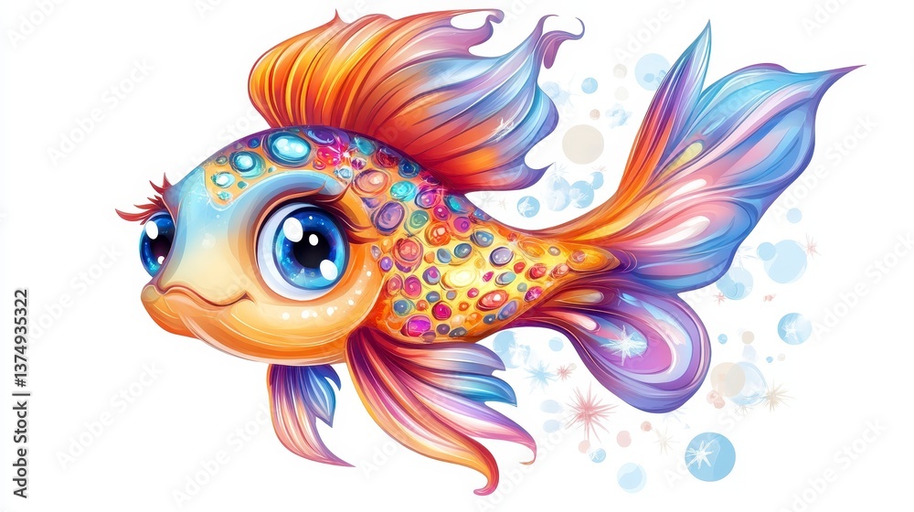 Fototapeta premium Colorful Cartoon Goldfish