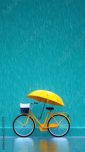 Yellow Bike Rain Umbrella Teal